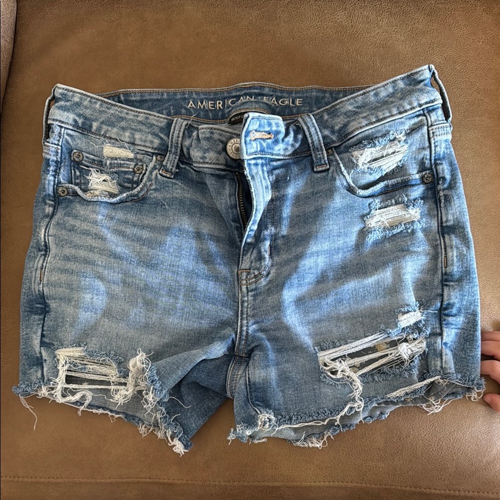 American Eagle Outfitters Ripped Jean Shorts - Blue